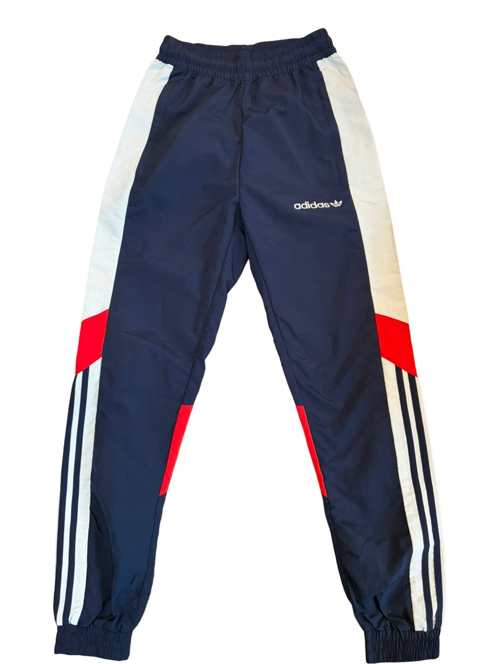 Adidas Women’s XXS / 2XS Navy Red Retro Nylon Track Pants Hidden Zip Pockets